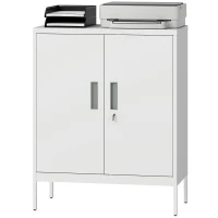 HOMCOM Verschließbarer Stahlschrank mit 2 Türen, Büroschrank, verstellbare Regale, für Homeoffice, Wohnzimmer, Garage, Weiß(m-11)