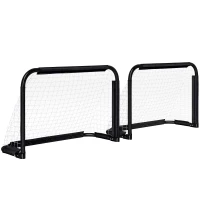 HOMCOM Lot de 2 Mini Cages de Football Pliables avec Filet et Piquets d'Ancrage au Sol, Métal Époxy et Oxford, 90x36x60cm, Noir(m-1)