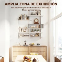 HOMCOM Estantería Flotante de Pared Geométrica con 4 Niveles y Compartimento Central Blanca(m-7)