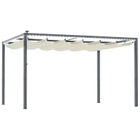Outsunny Pergola per Giardino Retrattile 4x3 m con Luci LED e Fori di Drenaggio, in Alluminio e Poliestere, Bianco Crema(m-1)