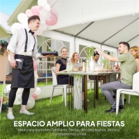 Outsunny Carpa para Fiestas 4x6 m Carpa de Jardín con Luces LED Paredes Extraíbles 2 Puertas y Ventanas UPF30+ para Boda Blanco(m-4)
