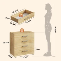 WLIVE Chest of Drawers with 4 Drawers, Metal Handles and Runners, Modern Storage Drawers for Bedroom, Kids Room, Closet, Oak(m-3)