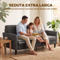 HOMCOM Divano 3 Posti in Tessuto Effetto Lino con Braccioli Curvi e Imbottitura Spessa, Grigio Scuro(m-7)