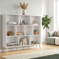 HOMCOM 10-Cube Bookcase, 3-Tier Book Shelf with Solid Wood Legs, 140 cm Modern Bookshelf with Anti-Tip Kit for Bedroom, White(m-2)