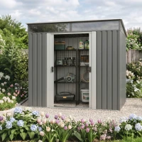 Outsunny 6.5 x 4FT Galvanised Metal Shed with Foundation Kit, Lockable Tool Garden Shed with Double Sliding Doors, Vents, Grey(m-14)