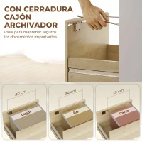 HOMCOM Escritorio Mesa de Oficina con 4 Estantes y Cajón Archivador A4 con Cerradura y 2 Llaves para Espacios Pequeños Roble(m-5)