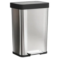 HOMCOM 60 L Mülleimer mit Fußpedal, Edelstahl-Abfalleimer mit sanft schließendem Deckel, Silberfarben(m-1)