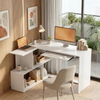 HOMCOM Bureau d'Angle, 120 x 100 x 76 cm, Bureau Informatique en L avec Plateau de Clavier, 4 Compartiments Ouverts, Blanc(m-14)