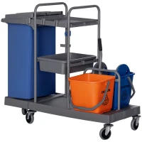 HOMCOM Putzwagen Reinigungswagen mit 3 Ebenen Wischwagen mit Presse, 2x18L Eimer  für Hotel(m-12)