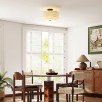 HOMCOM Deckenlampe, Hängeleuchte mit doppelten Schirmen in Leinenoptik, Cremeweiß(m-10)