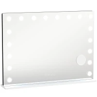 HOMCOM Hollywood Schminkspiegel mit 18 dimmbaren LED-Lampen, 3 Farben, RGB-Licht, Bluetooth-Lautsprecher, 10x Vergrößerung Weiß(m-1)