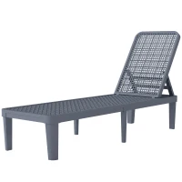 Outsunny Tumbona Reclinable de Jardín Exterior con Respaldo Ajustable en 4 Posiciones y Marco de PP 191x55x35,5 cm Gris Oscuro(m-11)