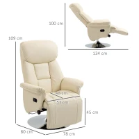 HOMCOM Relaxsessel, Liegefunktion, Lederoptik, Fußstütze, bis 150 kg, 78 x 80 x 109 cm, Creme(m-3)