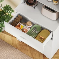 HOMCOM Bücherschrank Hochschrank Vitrinenschrank mit 3 Schubladen, 3 offen Regalen, für Wohnzimmer Küche, 79x39,5x180 cm, Weiß(m-7)