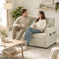 HOMCOM Canapea extensibilă 2 locuri, Canapea-pat 3 în 1 din chenille 125 cm cu spătar reglabil, șezut lat, 2 perne, Crem(m-4)