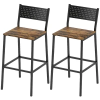 HOMCOM Set 2 Sgabelli da Bar con Schienale e Poggiapiedi Integrato in Stile Industriale, Marrone Rustico(m-11)