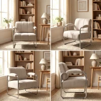 HOMCOM Moderner Sessel, Akzentstuhl mit breitem Sitz und dicker Polsterung, Chenille-Polsterstuhl fürs Wohnzimmer, Beige(m-8)