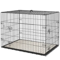 PawHut Jaula para Perros Plegable con Cojín Puertas Bandeja Extraíble y Marco de Alambre Metálico 90x57,5x62 cm Negro y Beige(m-7)