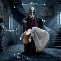 HOMCOM Halloween Animated Standing Witch with Floating Ghost Decoration with Rising and Falling Motion(m-3)