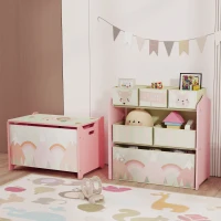 ZONEKIZ Scaffale Portagiochi per Bambini con 6 Contenitori Rimovibili in Tessuto, 63x30x66cm, Rosa(m-8)