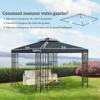 Outsunny Toile de rechange pour pavillon tonnelle tente 3 x 3 m polyester haute densité 180 g/m² gris foncé(m-3)