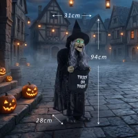 HOMCOM 94cm Animated Witch Halloween Decoration, Scary Halloween Animatronics Decor with Sound Touch Activated & Light Up Eyes(m-3)
