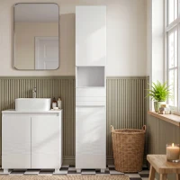HOMCOM Meuble de Salle de Bain, 2 Portes, Tiroir, Niche Ouverte, Étagères Réglables, pour Salon, Chambre, 30x30x170cm, Blanc(m-2)