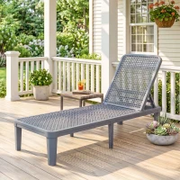 Outsunny Tumbona Reclinable de Jardín Exterior con Respaldo Ajustable en 4 Posiciones y Marco de PP 191x55x35,5 cm Gris Oscuro(m-2)