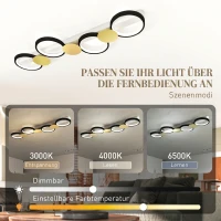 HOMCOM Deckenleuchte LED 38W 1500LM 3000K-6500K Deckenlampe Wohnzimmerlampe mit 4 Glühbirnen Fernbedienung Schwarz+Gold(m-5)