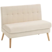 HOMCOM 2-Sitzer-Sofa, getuftete Rückenlehne, Holzbeine, dicke Polsterung, Leinenoptik, für kleine Räume, Beige(m-12)