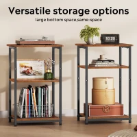 WLIVE 3-Tier Side Table, Built with Robust Steel Frame and Adjustable Feet, Top Shelf Comes with 19kg Load Bearing, Suitable for Living Room, Bedroom and Office, Rustic Brown(m-6)