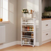 HOMCOM Multifunktionsregal mit Rollen, schmale Bauweise, 4 Fächer, 45x15x91 cm, Natur(m-9)