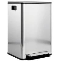 HOMCOM Mülleimer mit 2x30L Fächern, Soft-Close-Deckel, Fingerabdrucksicher, Edelstahl, Silber(m-11)