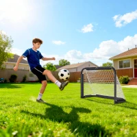 HOMCOM Lot de 2 Mini Cages de Football Pliables avec Filet et Piquets d'Ancrage au Sol, Métal Époxy et Oxford, 90x36x60cm, Noir(m-7)