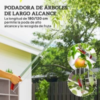 Outsunny Tijeras de Podar de Jardín 180 cm con Mango de Aluminio Ligero y Resistente Cuchilla Metálica para Poda de Ramas Altas Plata(m-4)