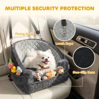 PawHut Dog Car Seat, Detachable Washable Dog Booster Seat with Thick Cushion, Seat Belt, Pockets for Small Under 10kg, Grey(m-4)