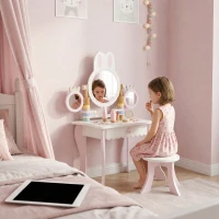 AIYAPLAY Toeletta per Bambini con Sgabello, Cassetto, 3 Specchi e 5 Accessori, Età 3+ Anni, Rosa(m-8)