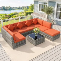 Outsunny Eight-Piece Rattan Sofa Set - Orange/Grey(m-10)