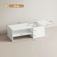 HOMCOM Verstellbarer Couchtisch, Metallschienen, Spanplatte, Fußpads, Weiß(m-3)