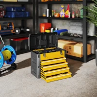 HOMCOM Werkzeugkiste leer, 49,7 x 25,3 x 40,7 cm Werkzeugkasten mit 4 Schubladen, Mini-Box Stahl Gelb(m-2)