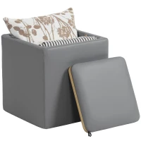HOMCOM Sitzhocker mit Stauraum Hocker mit Deckel, Quadratischer Fußhocker Sitzwürfel Kunstleder 40 x 40 x 40 cm Grau(m-12)
