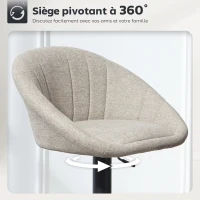 HOMCOM Lot de 2 tabourets de bar, chaises de bar hauteur réglable avec dossier et accoudoirs, repose-pieds, beige(m-5)