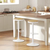 HOMCOM Barhocker 2er Set, Höhenverstellbar 360° Drehbar Barstuhl mit Stahlgestell Fußstütze 38,5x38,5x60-80 cm Naturholz+Weiß(m-10)