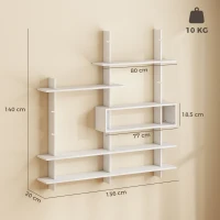 HOMCOM Estantería Flotante de Pared Geométrica con 4 Niveles y Compartimento Central Blanca(m-3)