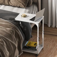WLIVE Height Adjustable C-Shaped Side Table, Sturdy Steel Frame Sofa Table with 4 Lockable Wheels, Ideal for Living Room, Bedroom and Small Spaces, White(m-4)