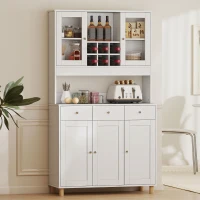 HOMCOM 180 cm Küchenschrank, 2 Glastüren, 3 Schubladen, 4 verstellbare Regale, Esszimmerschrank, Spanplatte, Weiß(m-10)