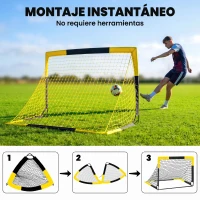SPORTNOW Portería de Fútbol Pop-Up Plegable Red Portátil con Bolsa de Transporte 4 Piquetas en U y Varillas de Fibra de Vidrio(m-4)