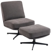HOMCOM Sessel mit Hocker Drehbar Loungesessel mit Leinenoptik für Wohnzimmer Dunkelgrau(m-1)