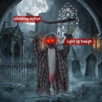 HOMCOM 110cm Screaming Animated Hanging Halloween Decoration, Sound Touch Activated Zombie Decor with Glowing Red Eyes(m-6)