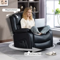HOMCOM Massagesessel, Wärme- & Liegefunktion, Kunstleder, bis 150kg, 97x92x104cm, Schwarz(m-6)